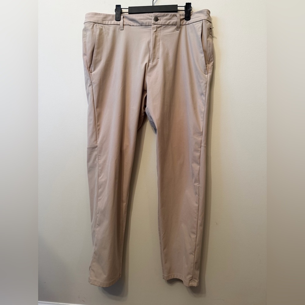 Lululemon Commission Pants Men’s 38x30 Khaki Colored Warpstreme Preppy **FLAWS**
